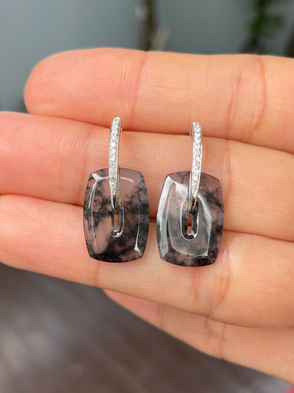 Icy Black Jade Earrings (NJE195)