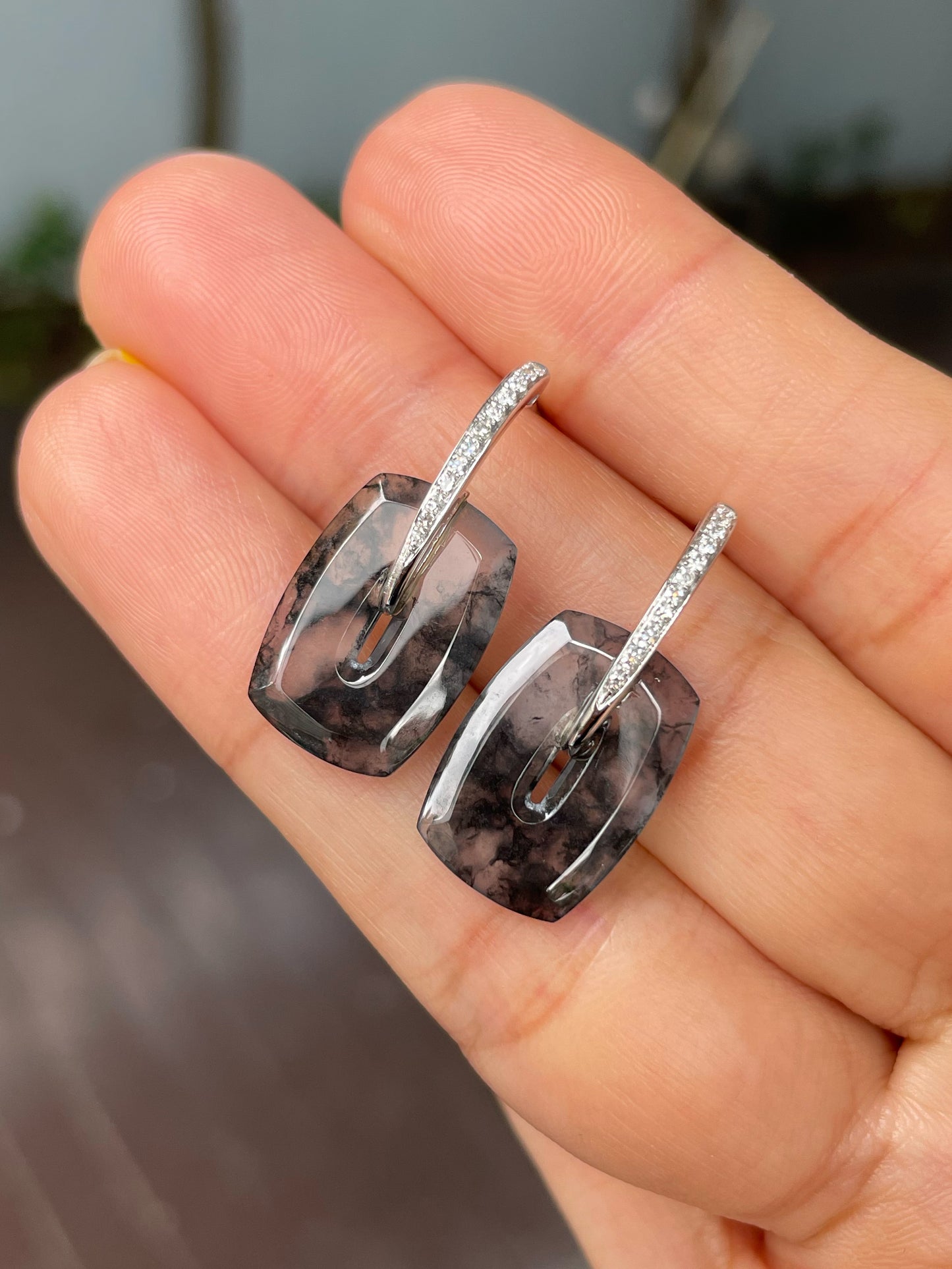 Icy Black Jade Earrings (NJE195)