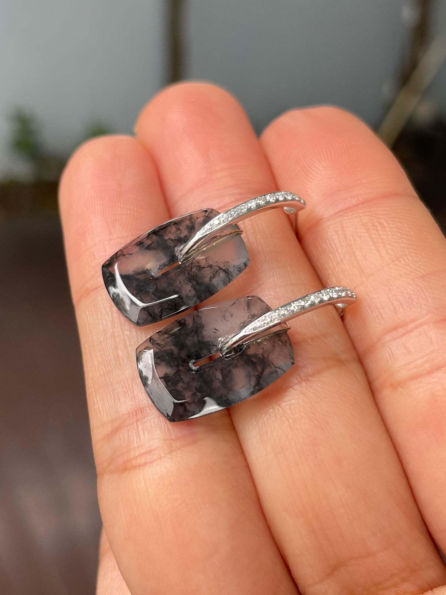 Icy Black Jade Earrings (NJE195)