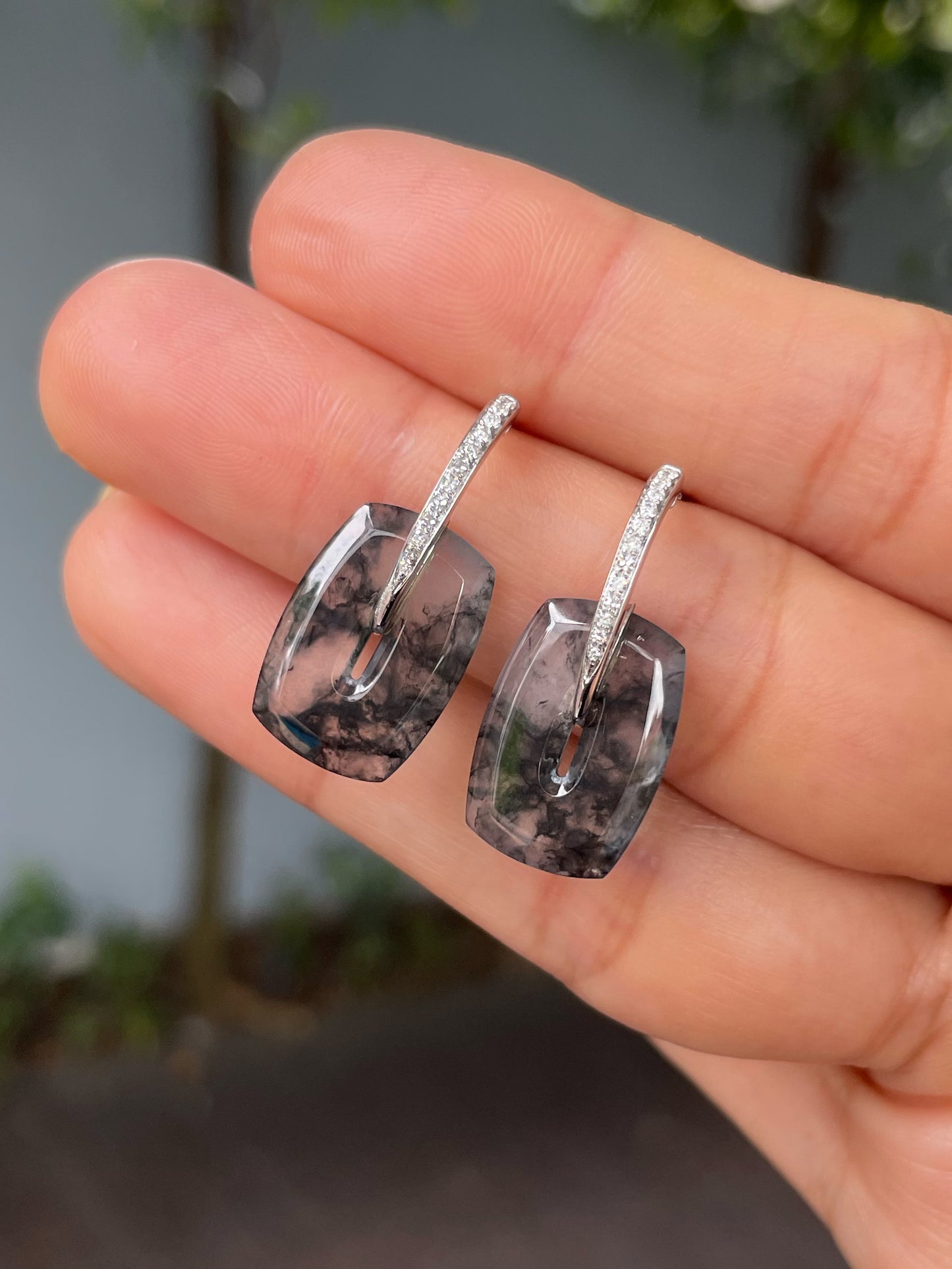 Icy Black Jade Earrings (NJE195)