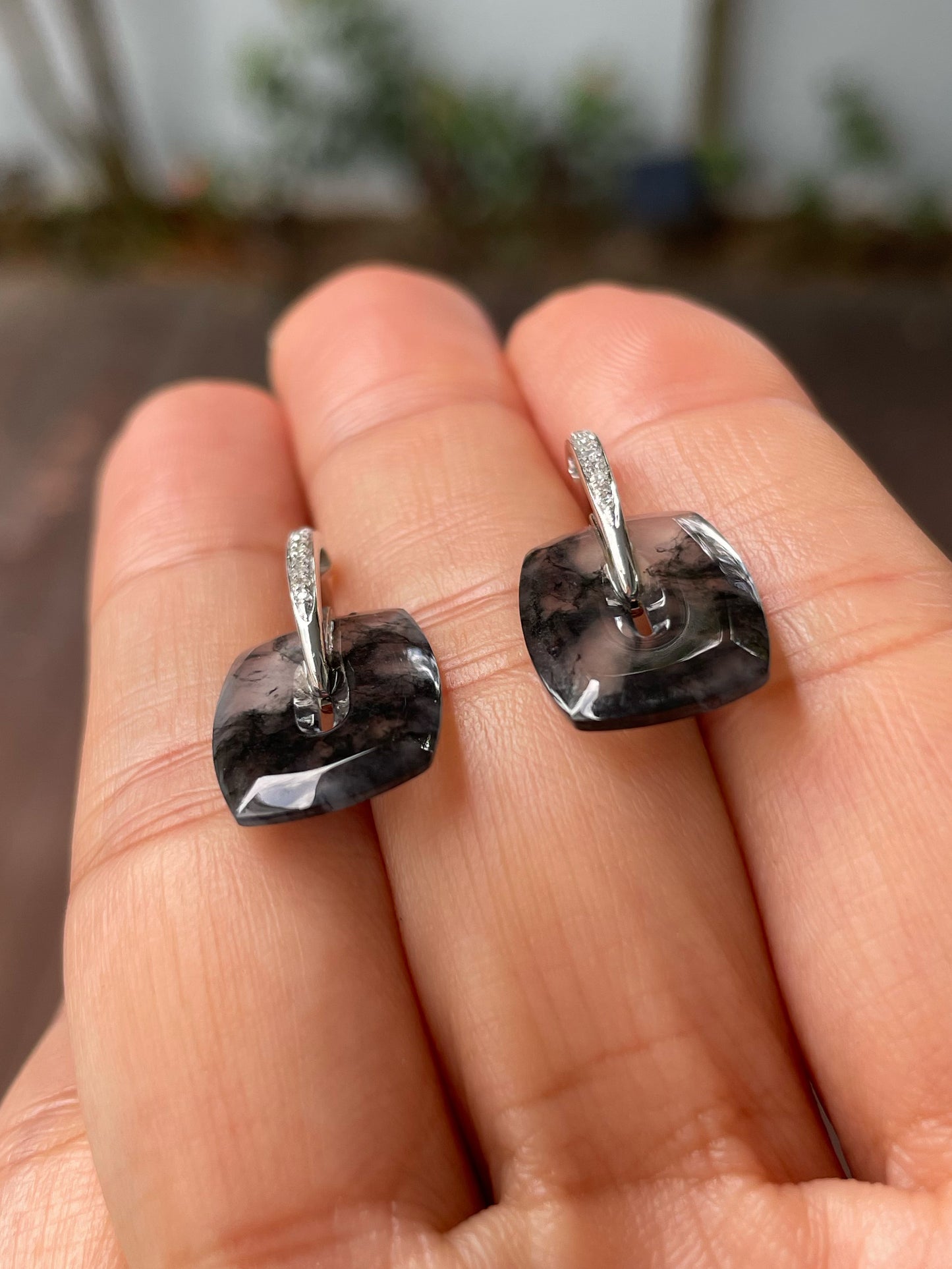 Icy Black Jade Earrings (NJE195)