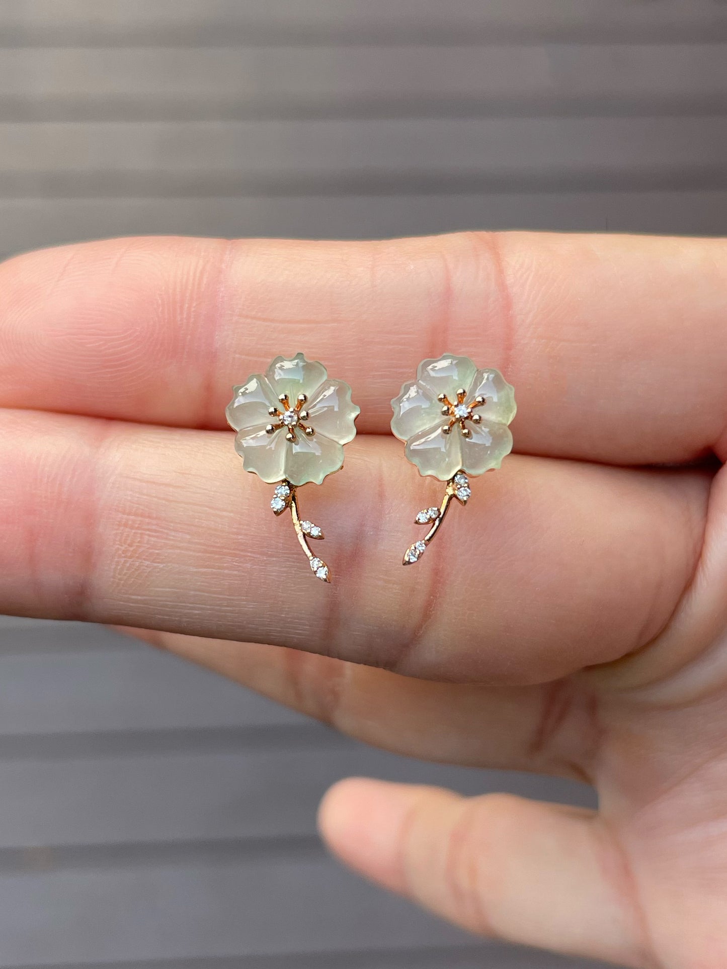 Icy Carved Jade Earrings - Plum Blossoms (NJE197)