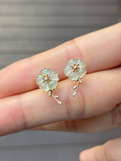 Icy Carved Jade Earrings - Plum Blossoms (NJE197)