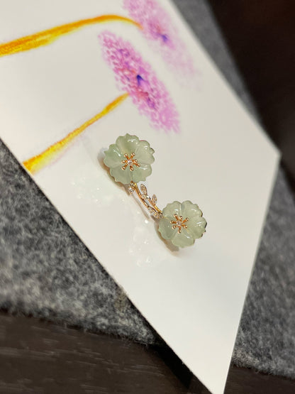 Icy Carved Jade Earrings - Plum Blossoms (NJE197)