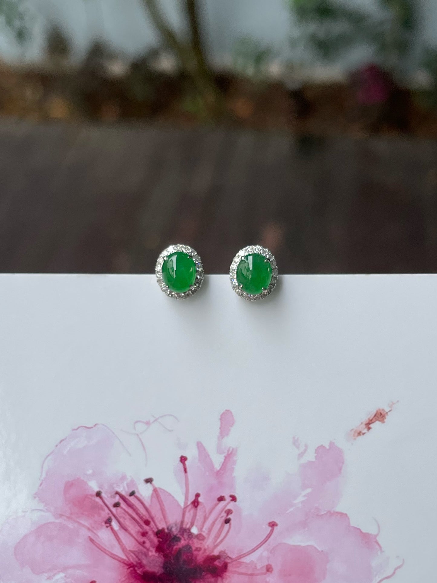 Green Jadeite Cabochon Earrings (NJE199)