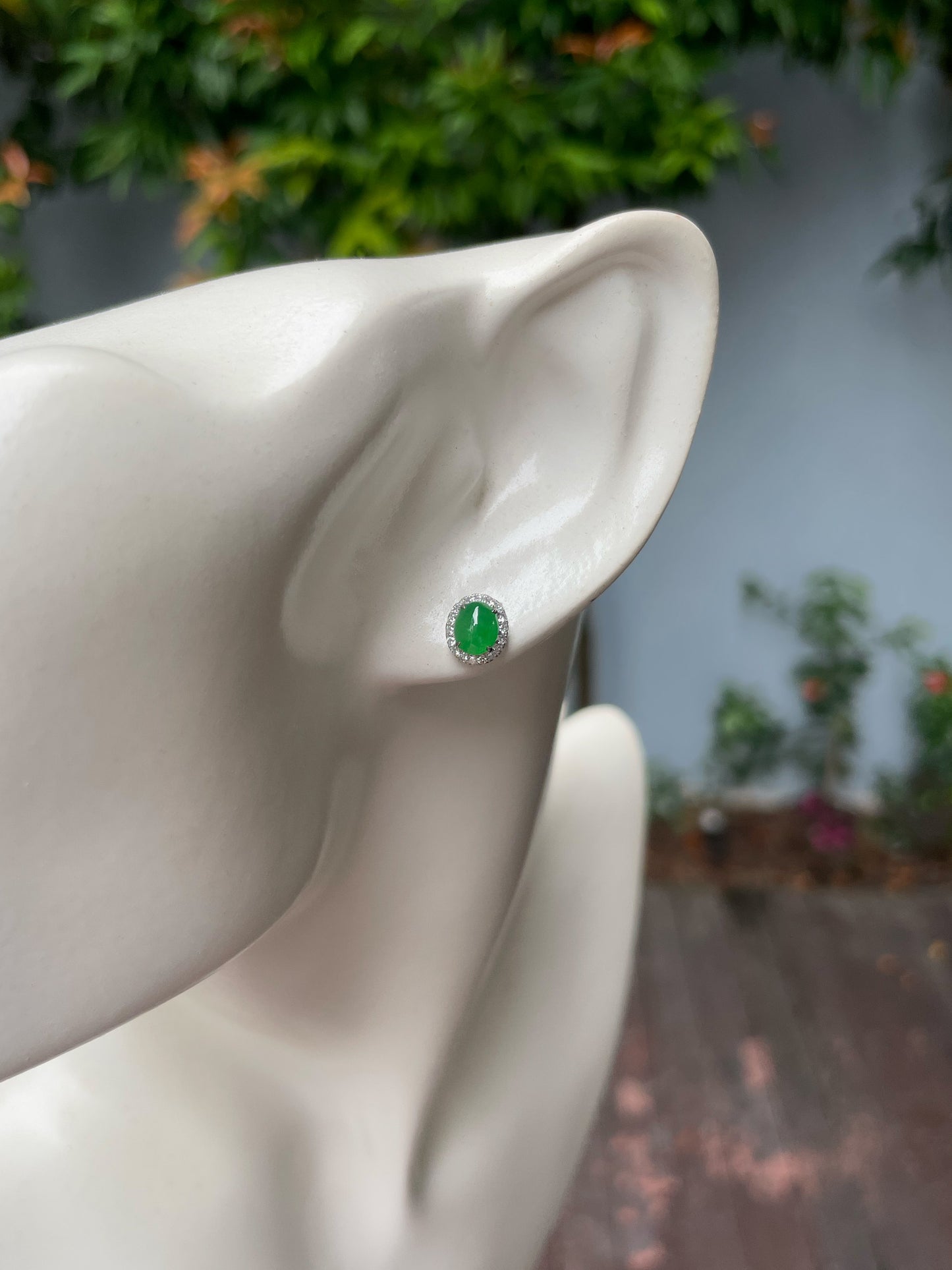 Green Jadeite Cabochon Earrings (NJE199)