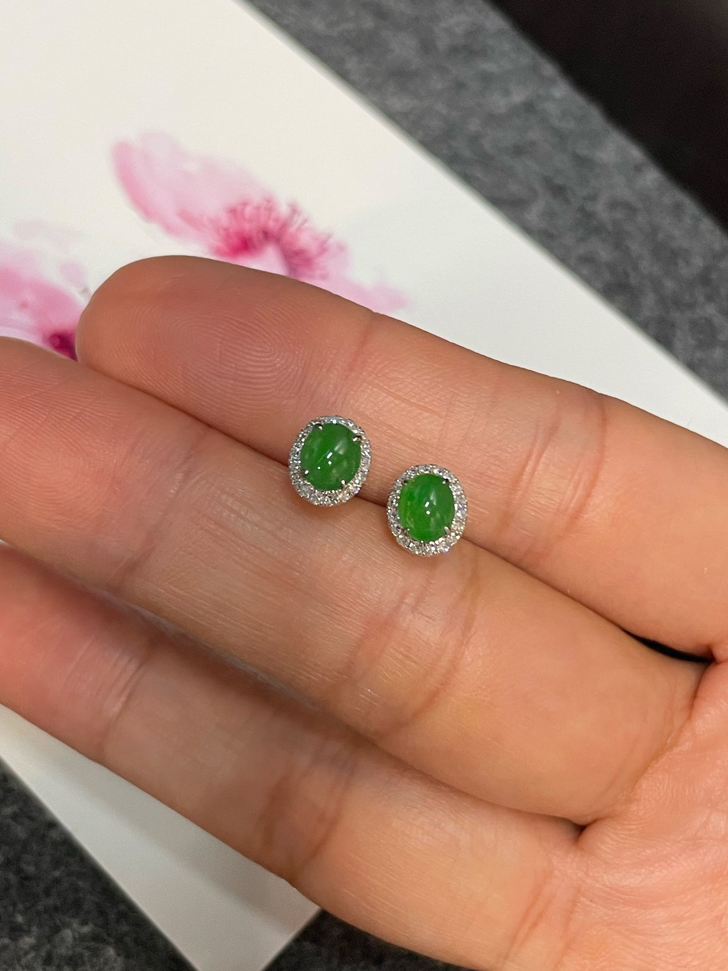 Green Jadeite Cabochon Earrings (NJE199)