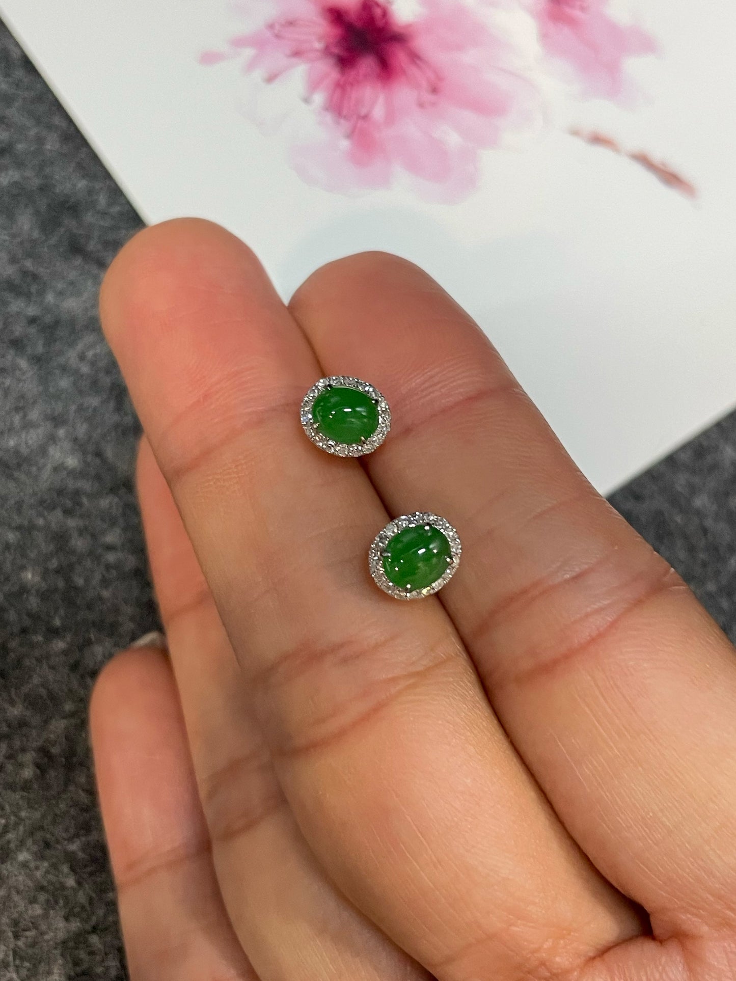 Green Jadeite Cabochon Earrings (NJE199)