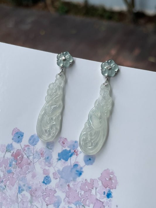 Icy Jadeite Carved Earrings (NJE208)