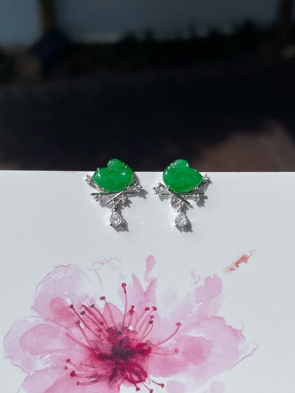 Green Jade Earrings - Swans (NJE211)