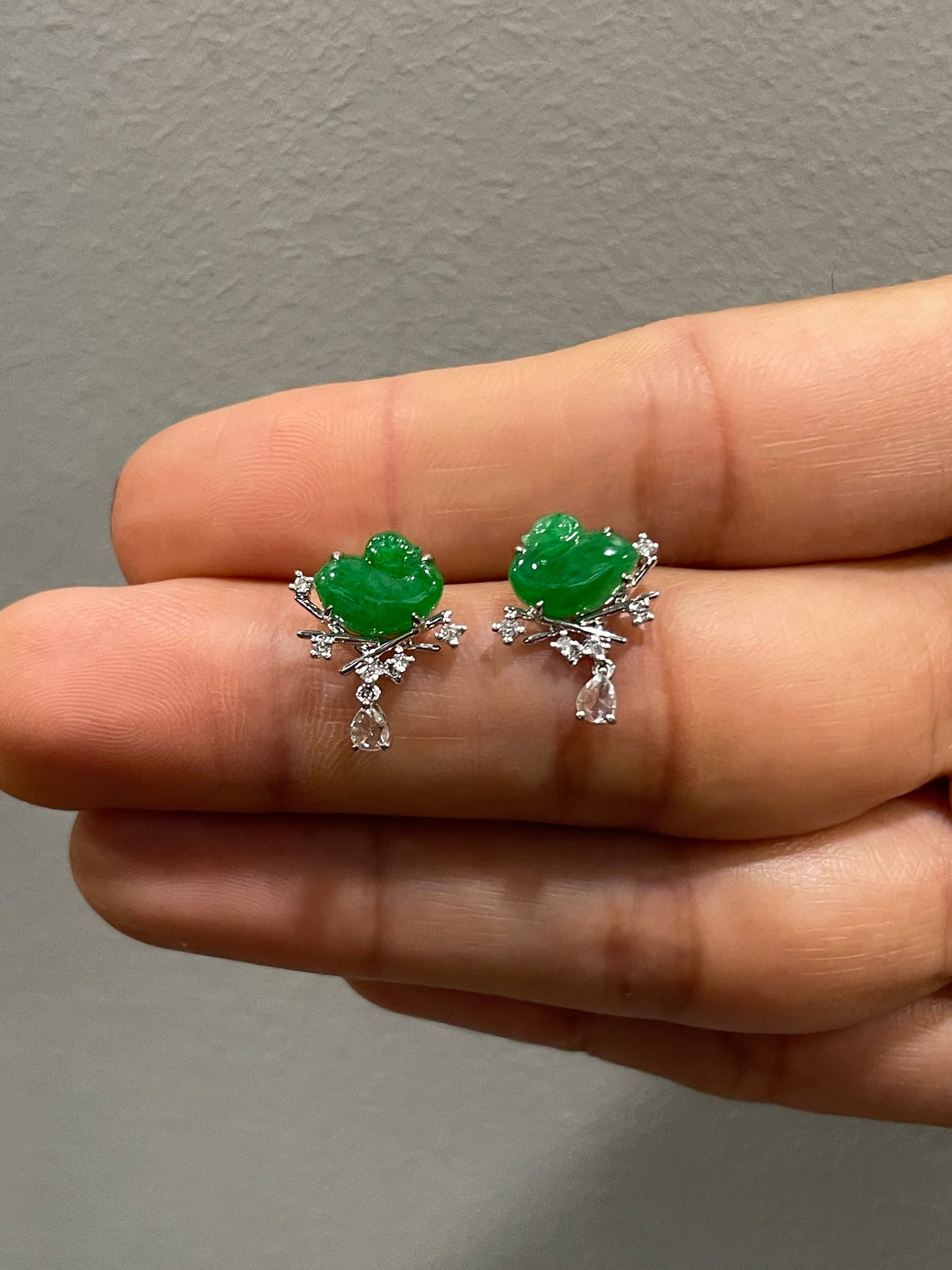 Green Jade Earrings - Swans (NJE211)