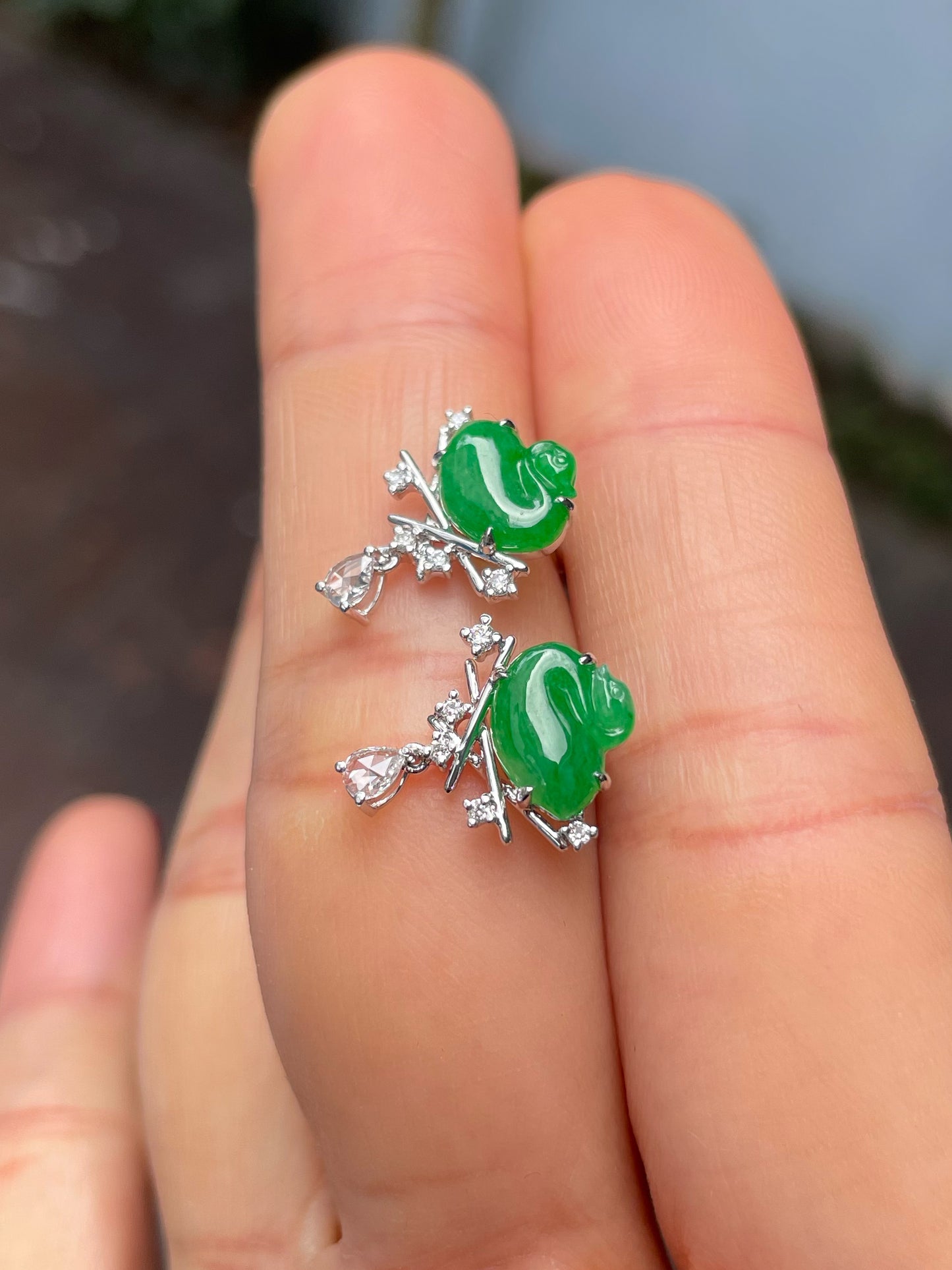 Green Jade Earrings - Swans (NJE211)