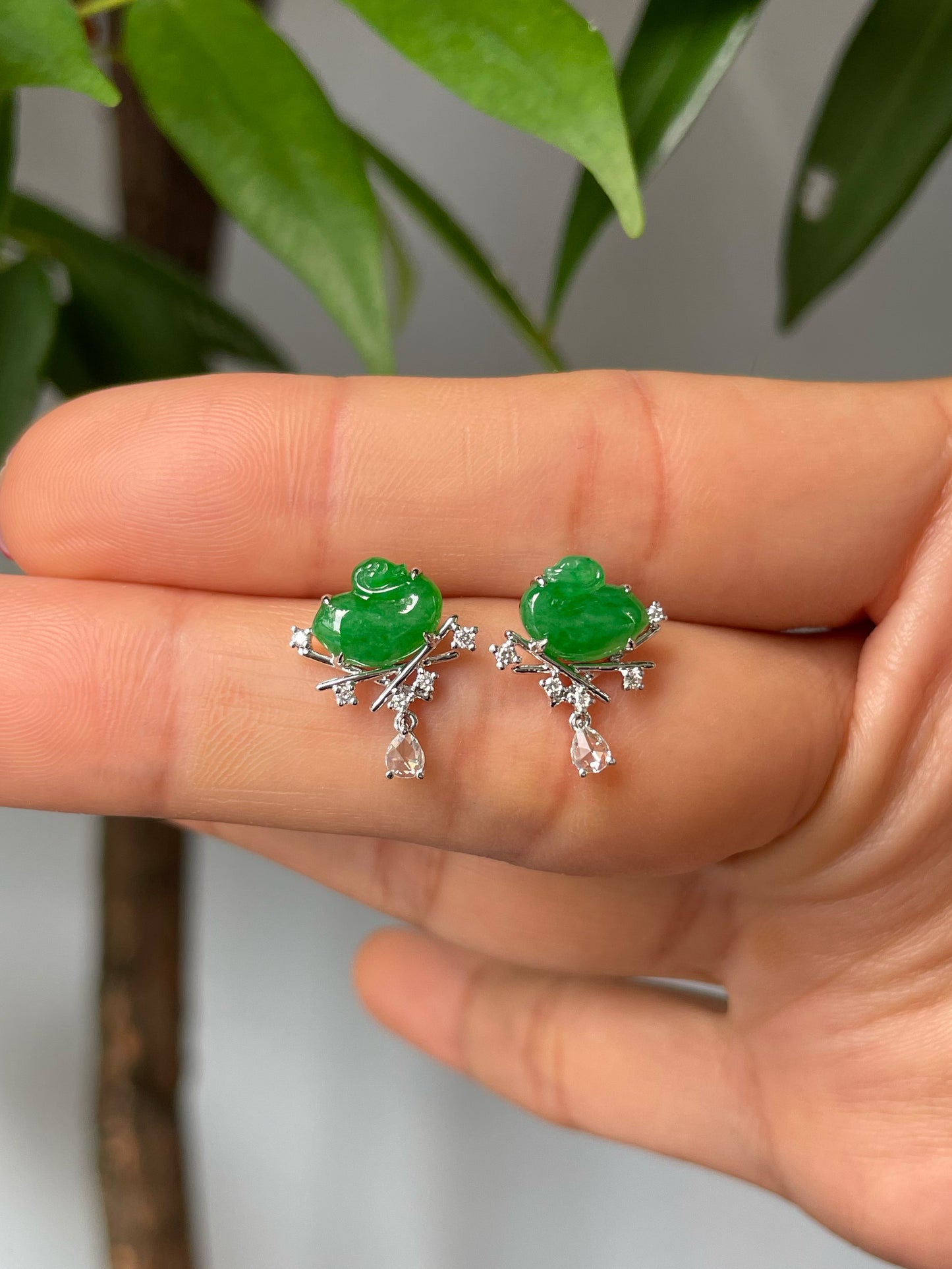 Green Jade Earrings - Swans (NJE211)