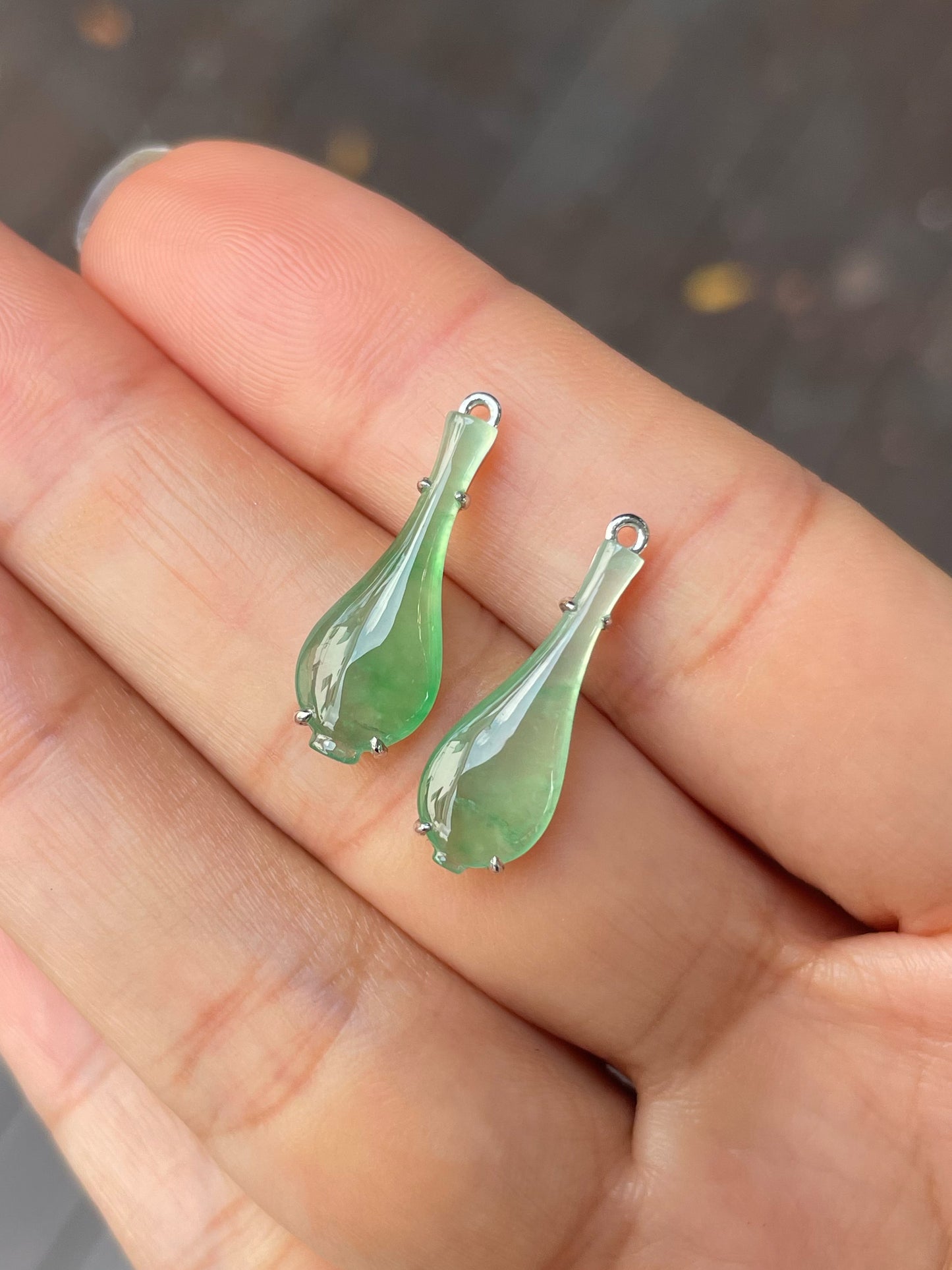 Icy Green Jadeite Earrings - Flowers In Vase (NJE215)