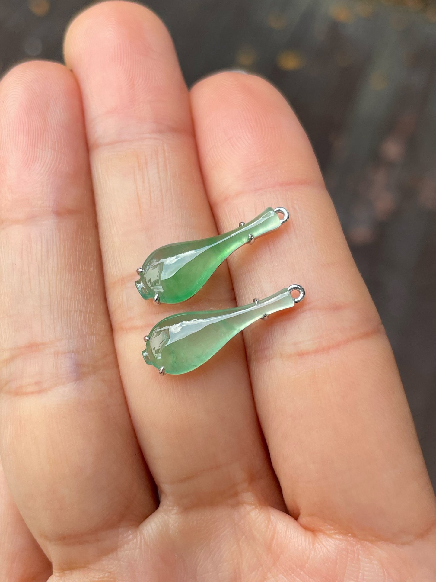 Icy Green Jadeite Earrings - Flowers In Vase (NJE215)