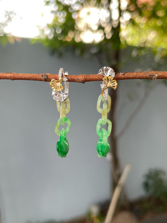 Green Jadeite Earrings - Flower Buds (NJE219)