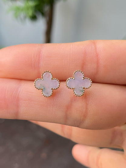 Light Lavender Clover Jadeite Earrings (NJE222)