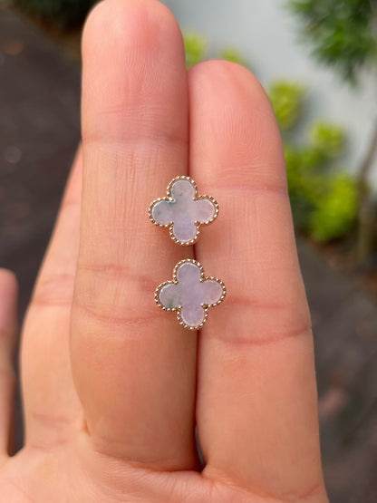 Light Lavender Clover Jadeite Earrings (NJE222)