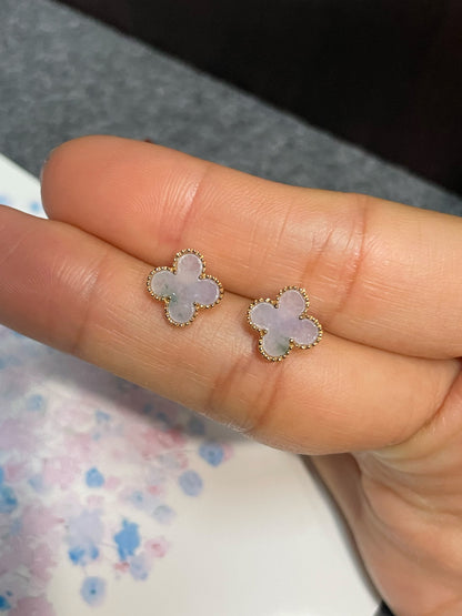 Light Lavender Clover Jadeite Earrings (NJE222)