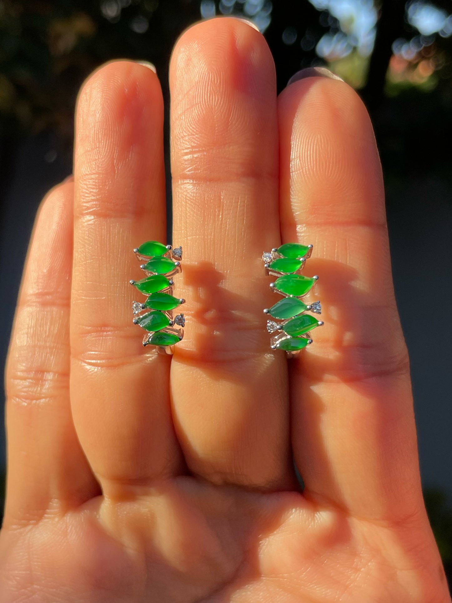 Green Jadeite Huggie Earrings (NJE223)