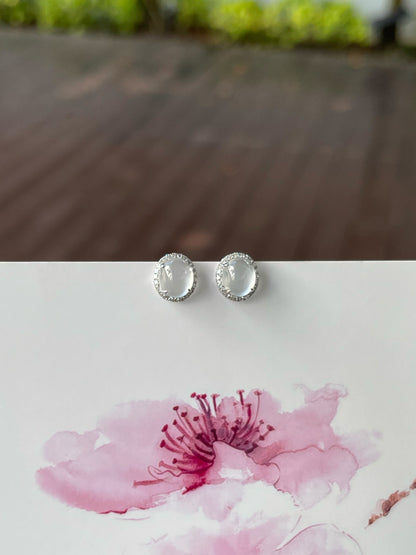 Glassy Jade Cabochon Earrings (NJE225)