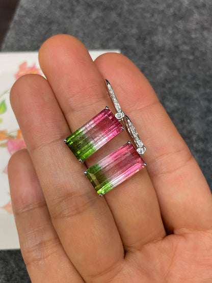 Watermelon Tourmaline Earrings - 14.66CT (NJE253)