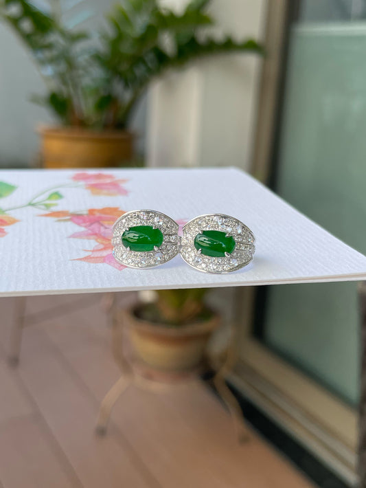 Green Jade Earrings - Cabochons (NJE252)