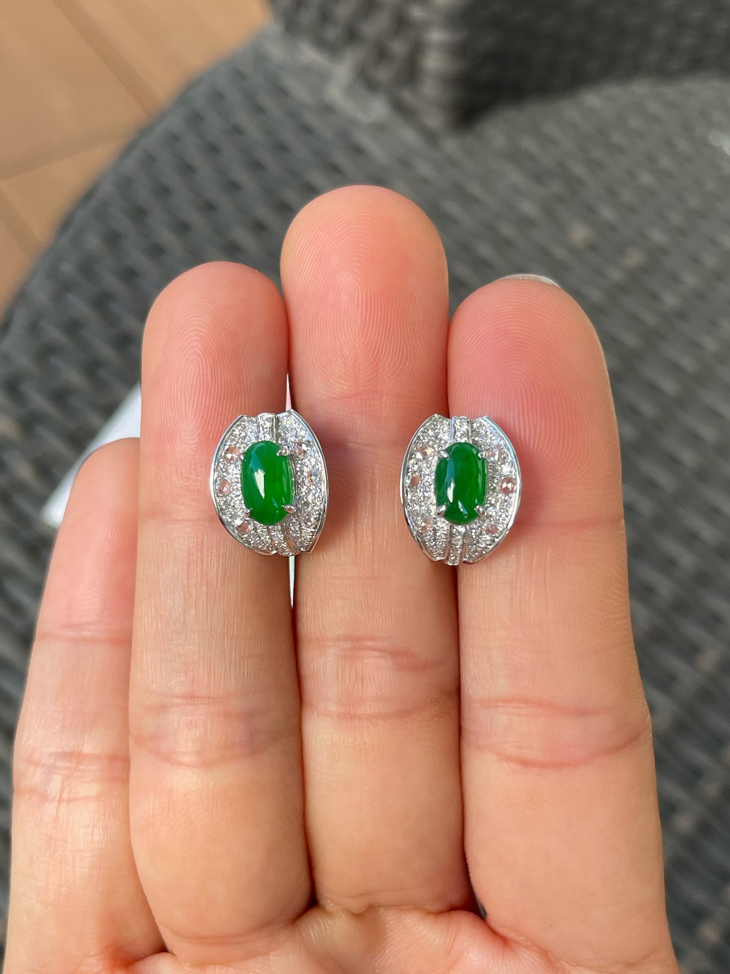 Green Jade Earrings - Cabochons (NJE252)