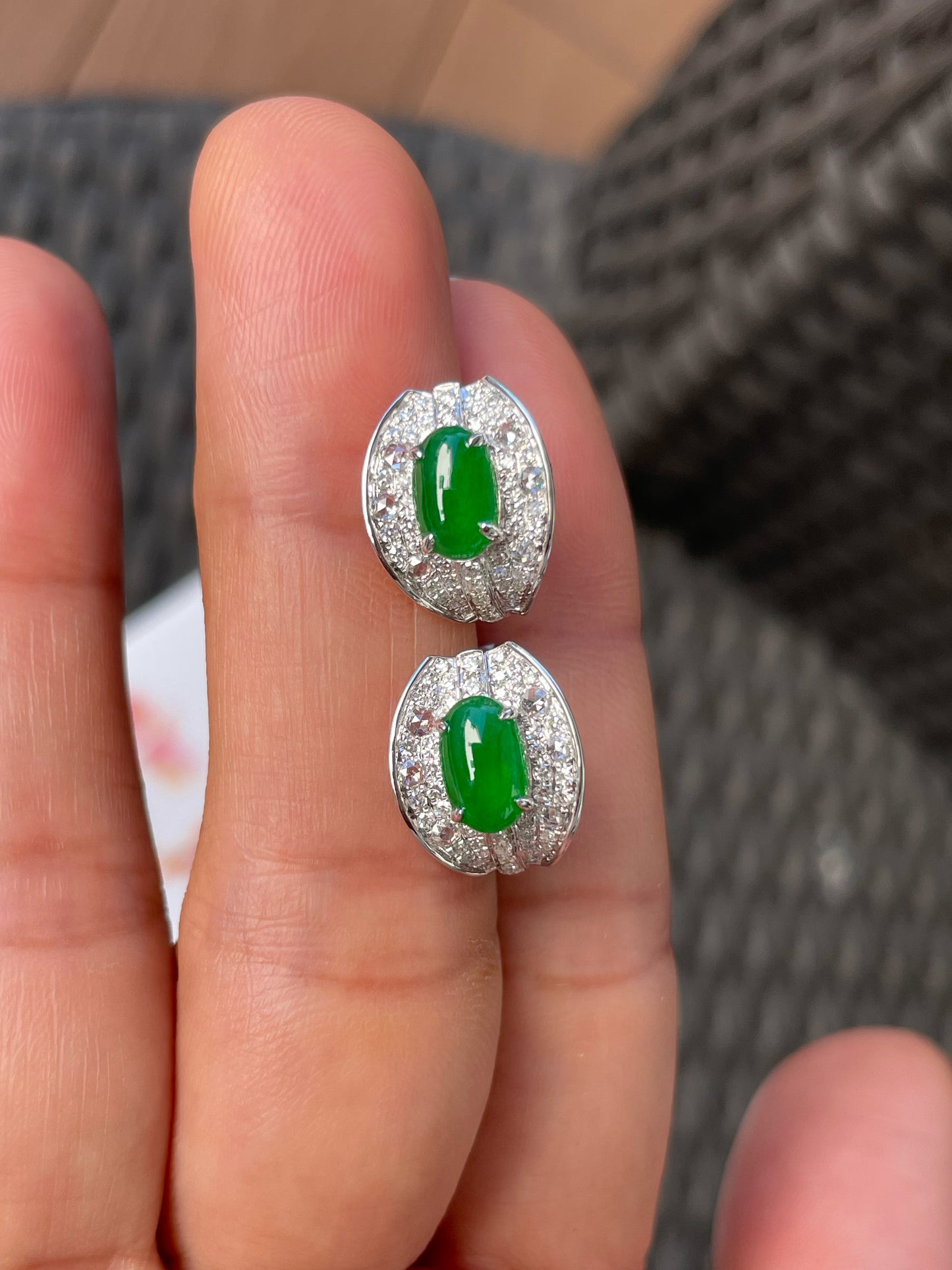 Green Jade Earrings - Cabochons (NJE252)