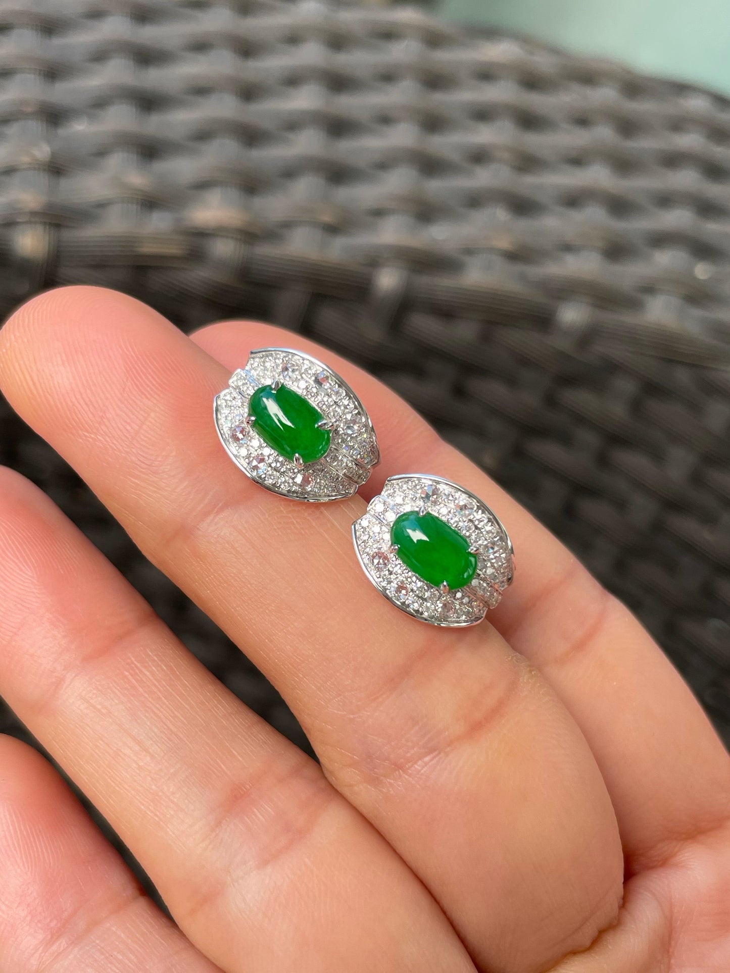 Green Jade Earrings - Cabochons (NJE252)