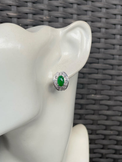 Green Jade Earrings - Cabochons (NJE252)