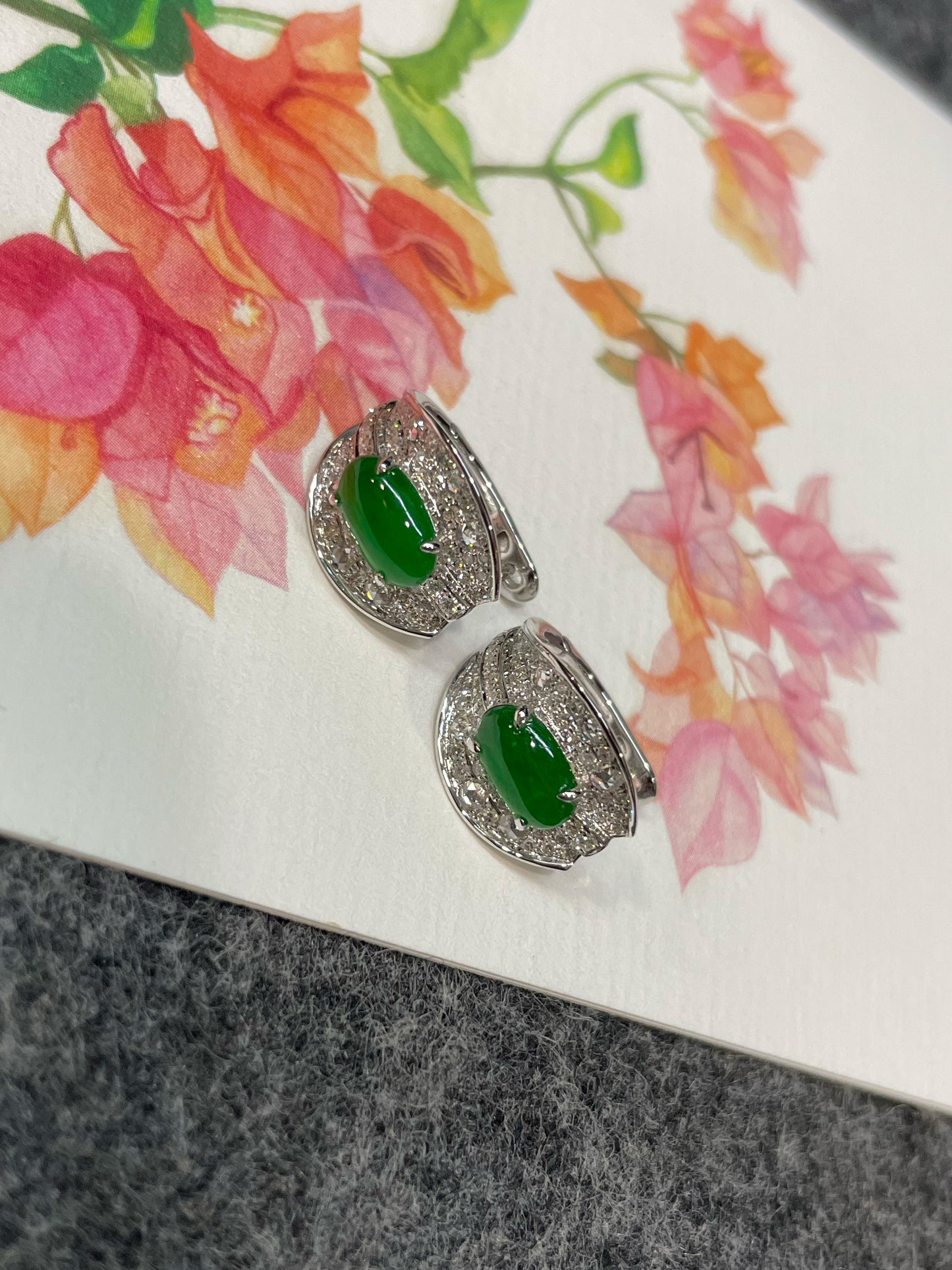 Green Jade Earrings - Cabochons (NJE252)