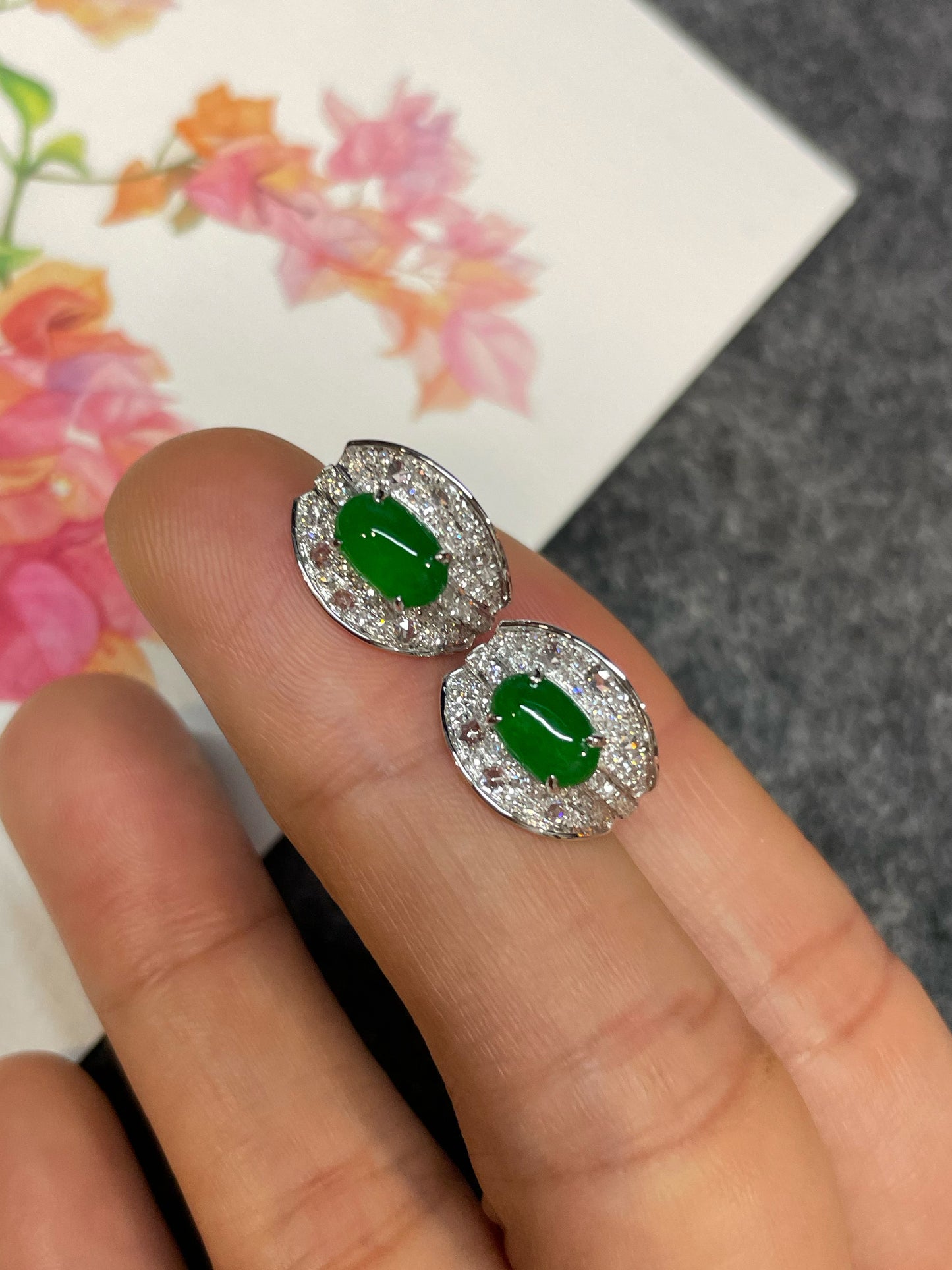 Green Jade Earrings - Cabochons (NJE252)