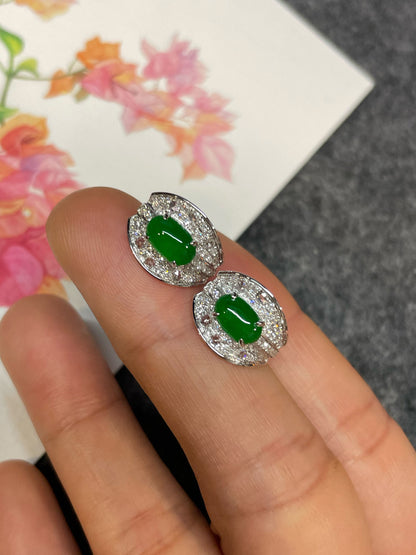 Green Jade Earrings - Cabochons (NJE252)