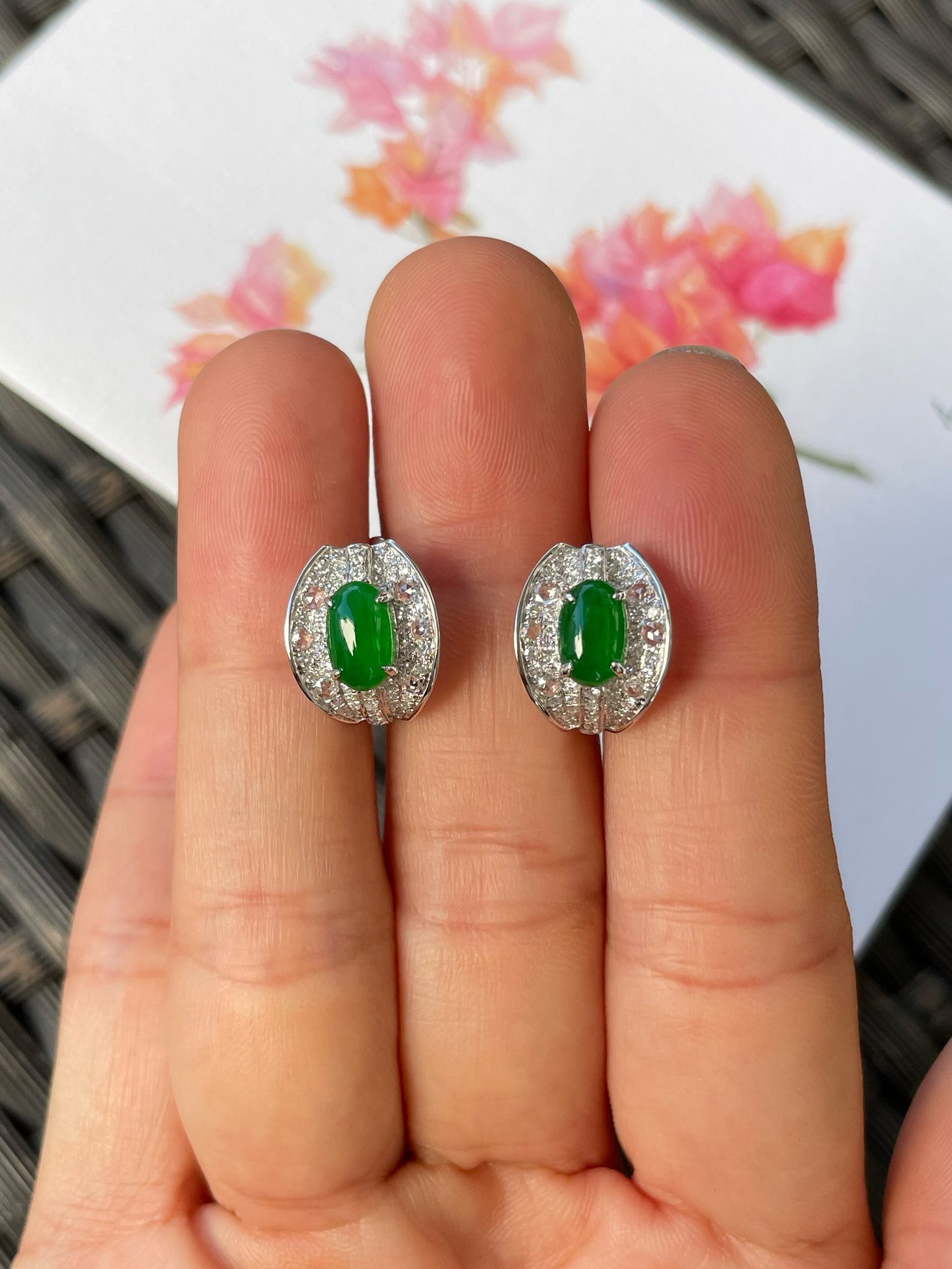 Green Jade Earrings - Cabochons (NJE252)
