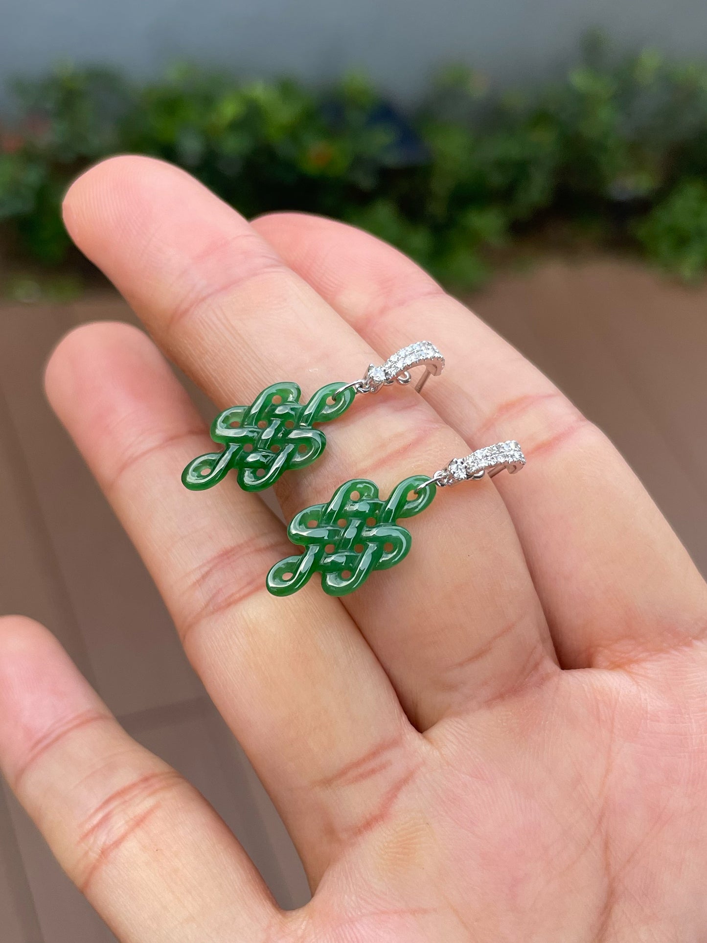 Green Jadeite Earrings - Eternity Knot (NJE258)