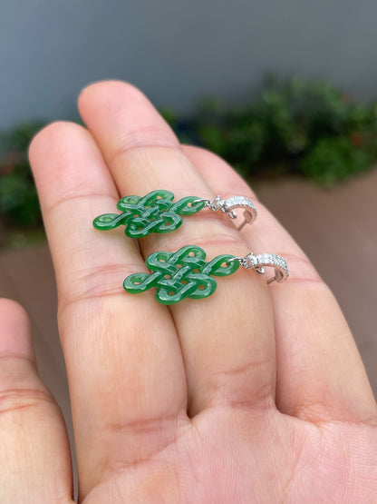 Green Jadeite Earrings - Eternity Knot (NJE258)