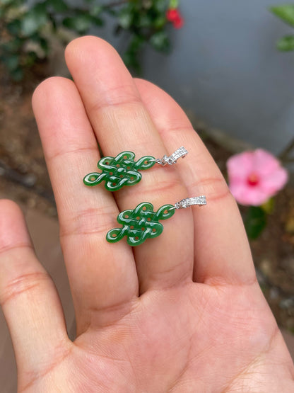 Green Jadeite Earrings - Eternity Knot (NJE258)