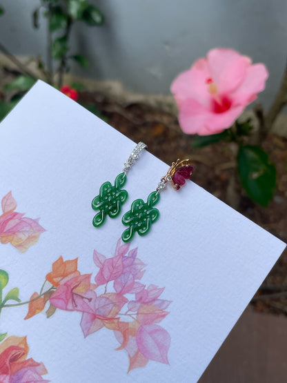 Green Jadeite Earrings - Eternity Knot (NJE258)