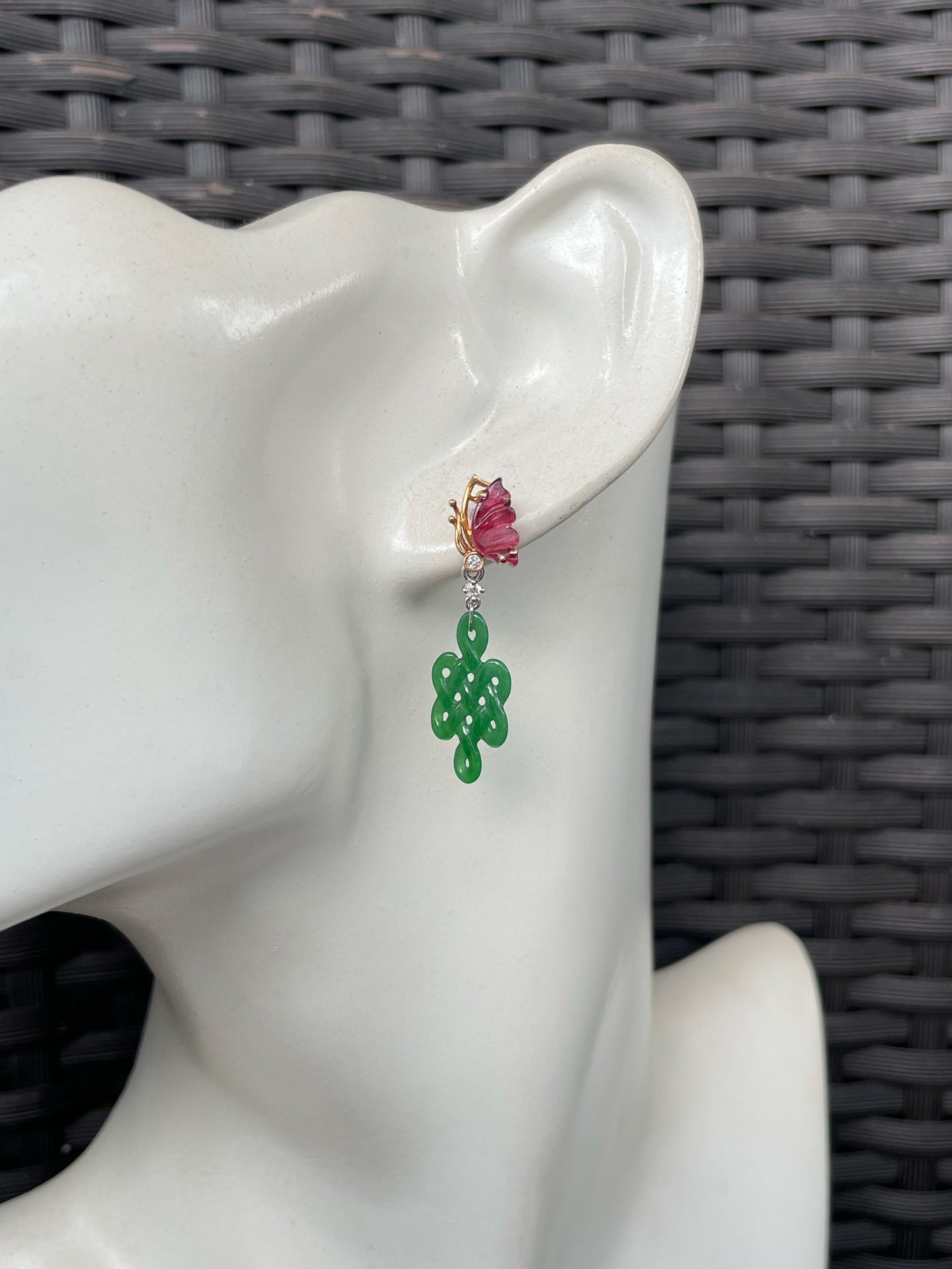 Green Jadeite Earrings - Eternity Knot (NJE258)