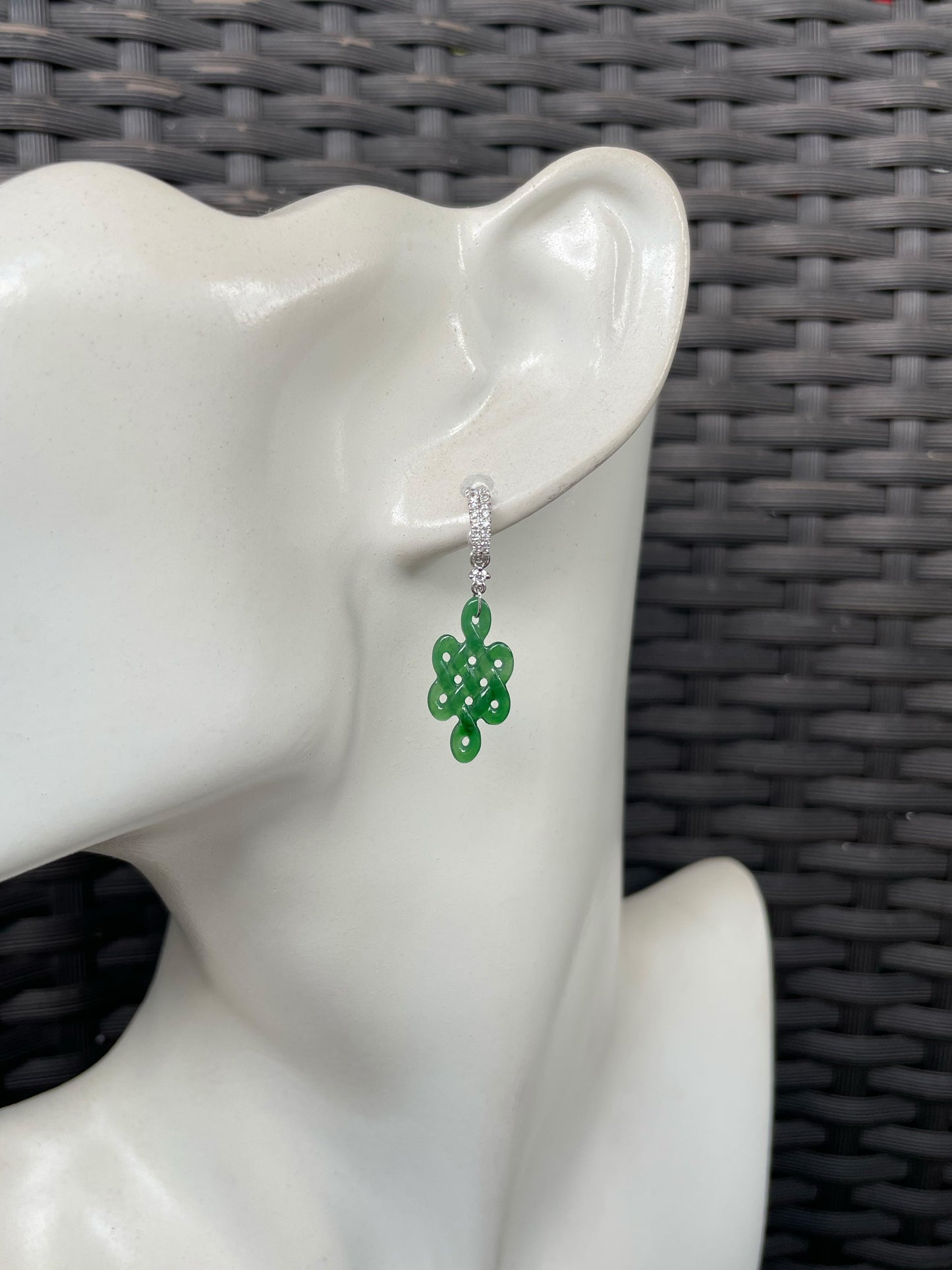 Green Jadeite Earrings - Eternity Knot (NJE258)