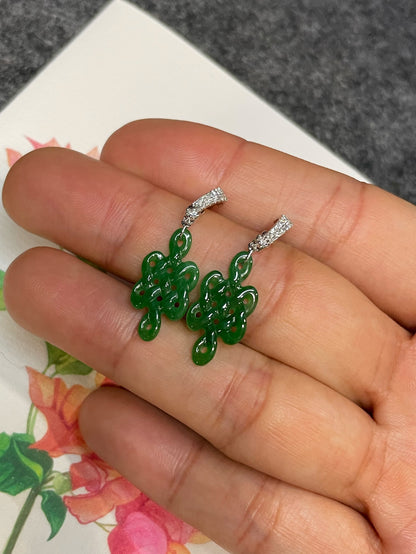 Green Jadeite Earrings - Eternity Knot (NJE258)