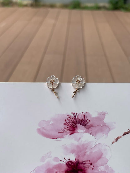 Icy Carved Jade Earrings - Plum Blossoms (NJE259)