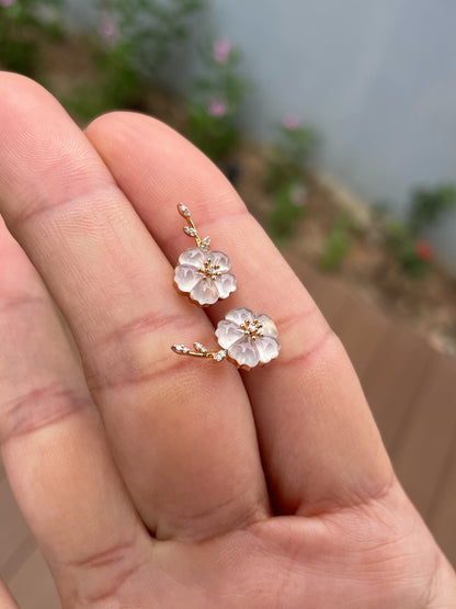 Icy Carved Jade Earrings - Plum Blossoms (NJE259)