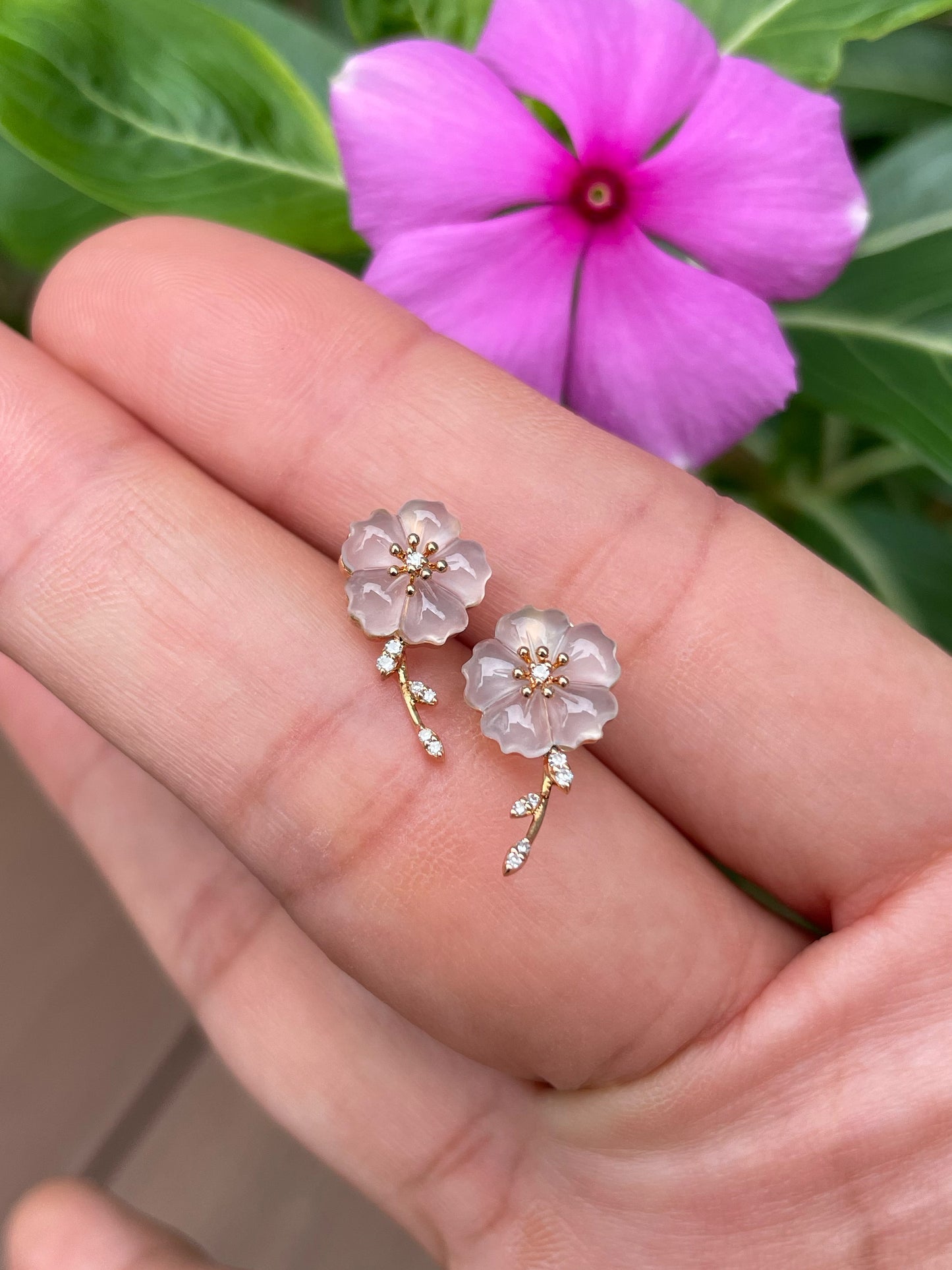 Icy Carved Jade Earrings - Plum Blossoms (NJE259)