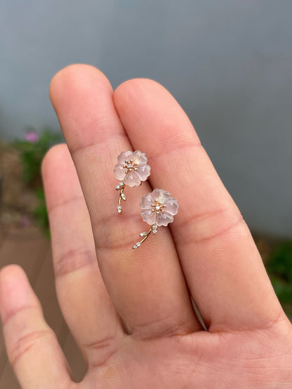 Icy Carved Jade Earrings - Plum Blossoms (NJE259)