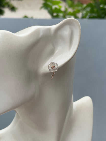 Icy Carved Jade Earrings - Plum Blossoms (NJE259)