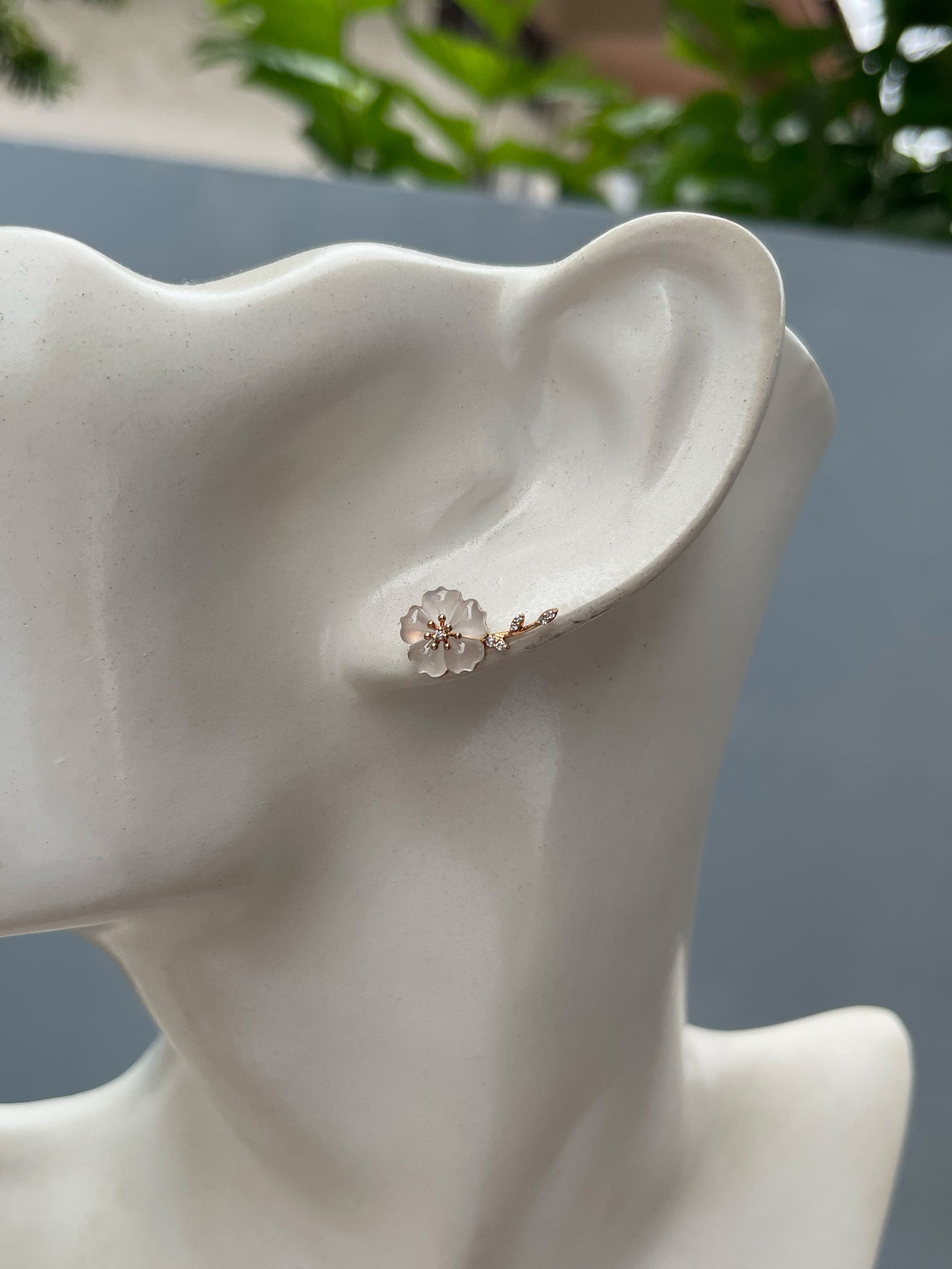 Icy Carved Jade Earrings - Plum Blossoms (NJE259)