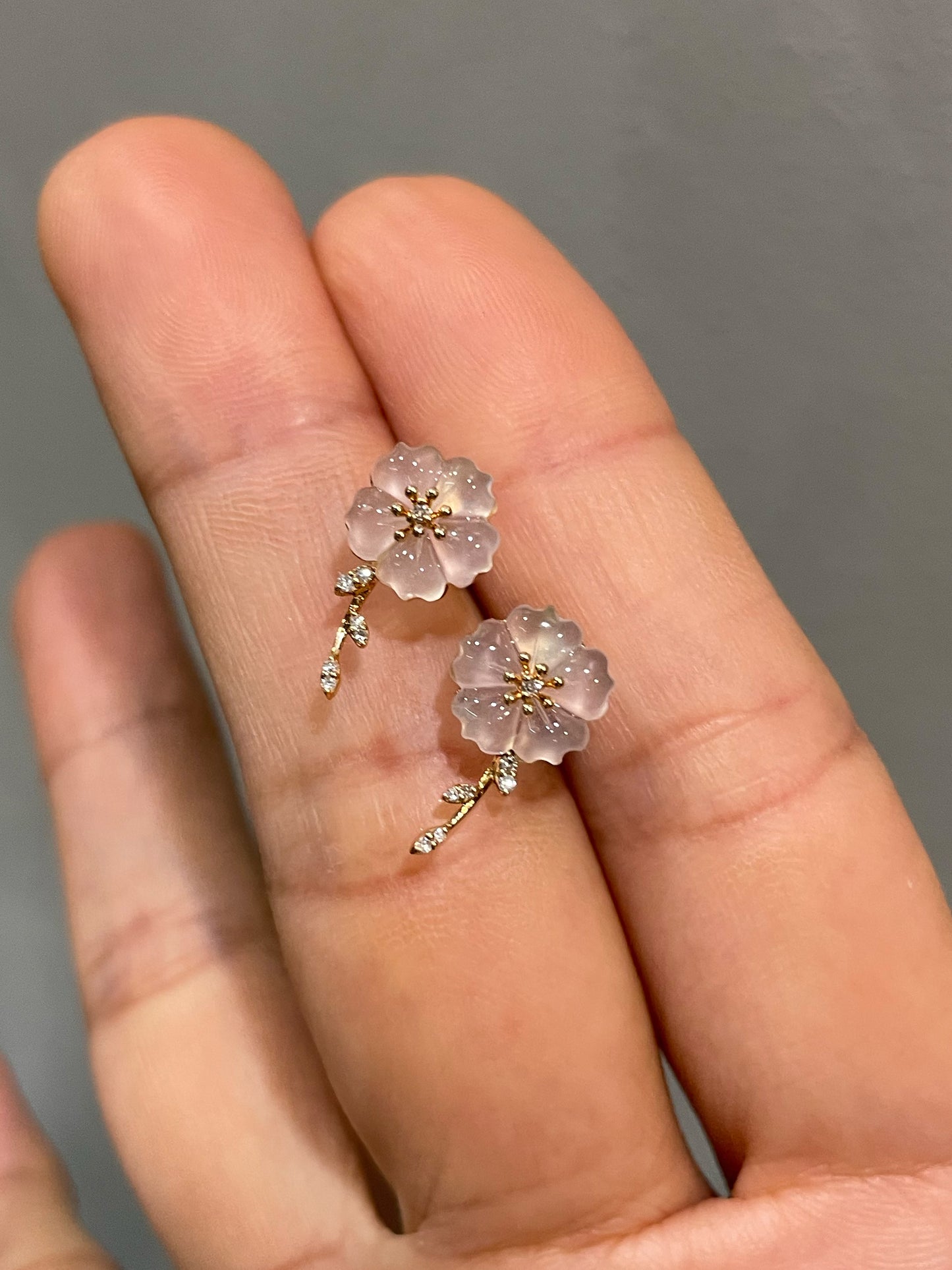 Icy Carved Jade Earrings - Plum Blossoms (NJE259)