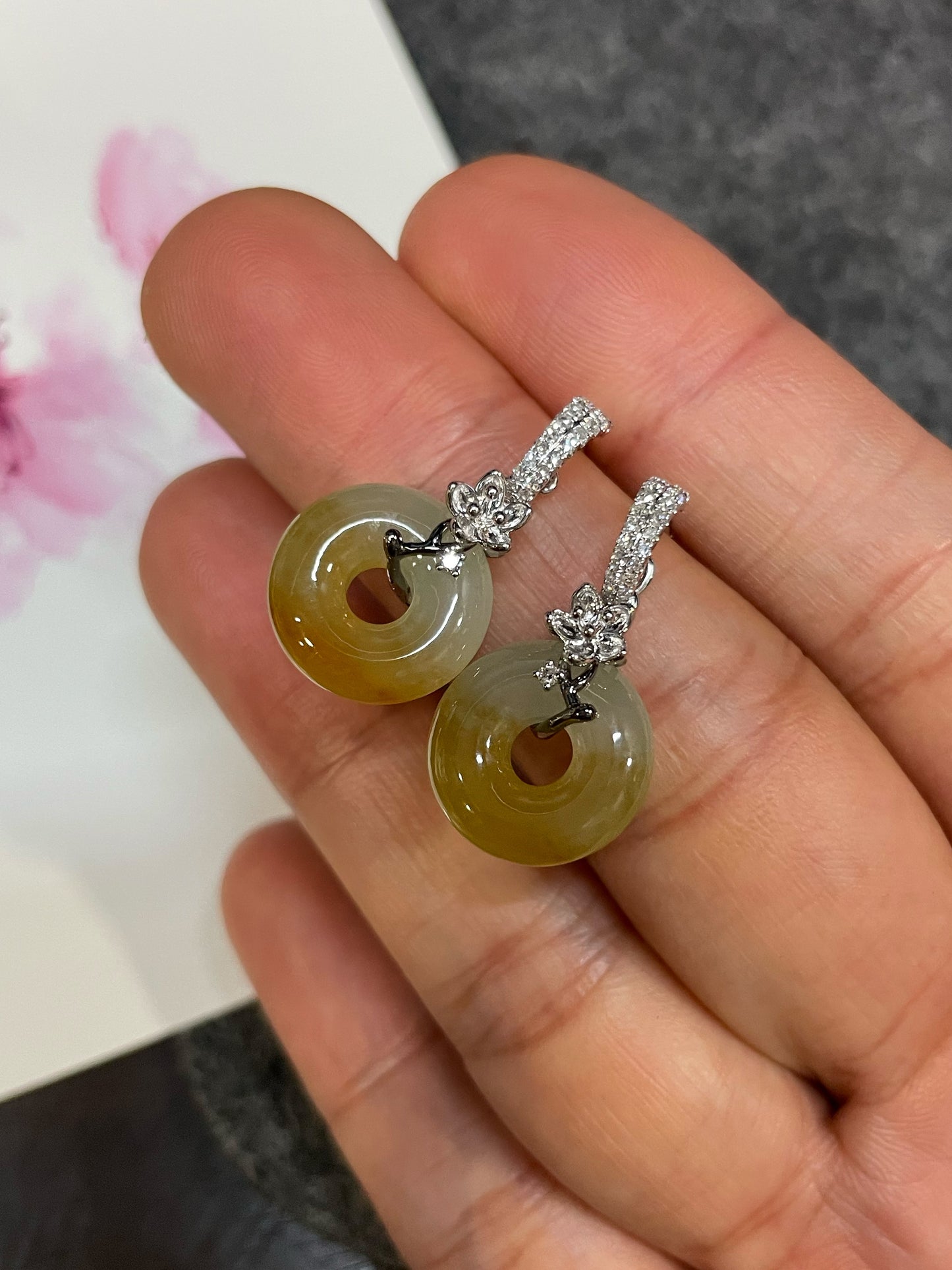 Yellow Jadeite Earrings - Safety Coin (NJE260)